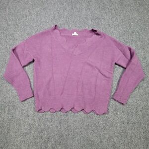 ee:same Sweater Womens S/M Purple Knit Pullover Scalloped Hem Cozy Soft Top